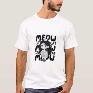 Miauwende Kattenliefhebber Esthetische Chibi Meisj T-shirt