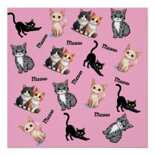 Miauwpatroon van katten perfect poster