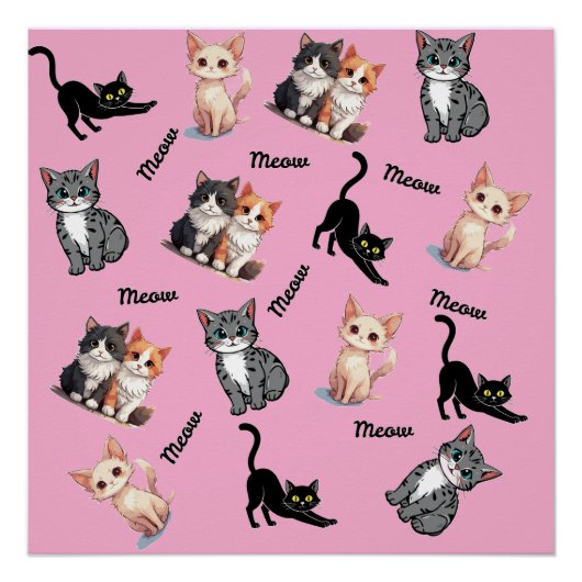 Miauwpatroon van katten perfect poster (Voorkant)
