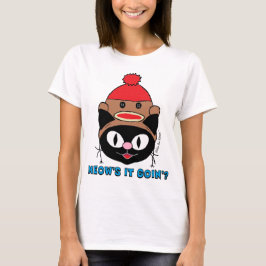 MIAUWT GAAT HET? Zwarte Kat met Sock Monkey Hoed T-shirt