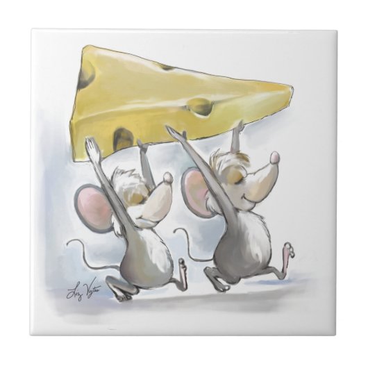 Mic en Mac die de Tegel van de kaas binnenhalen Tegeltje (Voorkant)