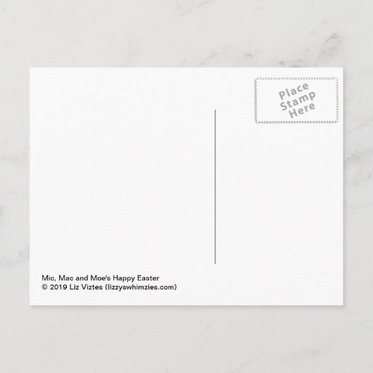 Mic, Mac en Moe's Gelukkig Pasen Feestdagenkaart (Achterkant)