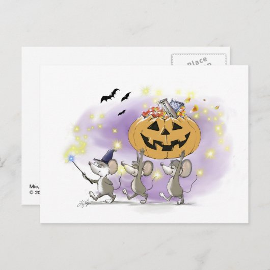Mic, Mac en Moe's Happy Halloween Feestdagenkaart (Voorkant / Achterkant)
