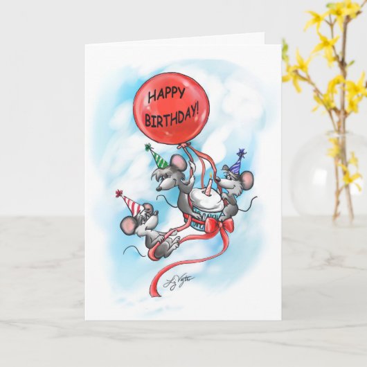 Mic, Mac en Moe's verjaardagsfeestje Kaart (Gele Bloem)