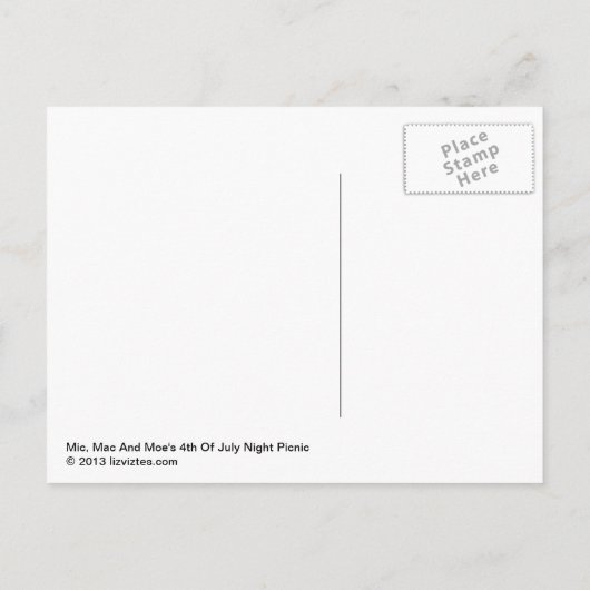 Mic Mac & Moe's 4e van juli Picnic Briefkaart (Achterkant)