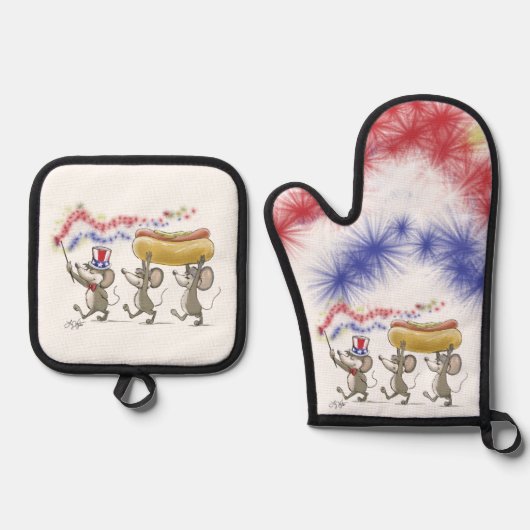 Mic, Mac & Moe's Happy van 4 juli Ovenwant & Pannenlap Set (Voorkant)