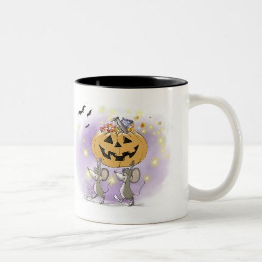Mic & Mac's Happy Halloween Pumpkin-behandelingen Tweekleurige Koffiemok (Rechts)