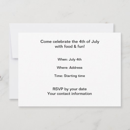 Mic & Mac's Picnic/BBQ Vierde van juli Uitnodiging (Achterkant)