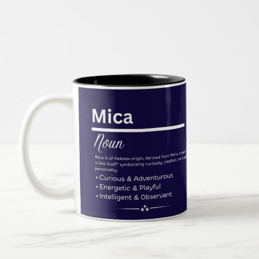 Mica, Girl Personalized Name Definition Mug Tweekleurige Koffiemok (Links)