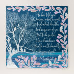 Micah 6:8 Blauwgroen Blauwe Boom Bijbelverse Legpuzzel<br><div class="desc">Dit stijlvolle en elegante ontwerp is de perfecte manier om je geloof en geloof uit te drukken. Het kenmerkt een handbeschilderde keruleanblauwe, blauwgroen groene, marineblauw, bleek roze, witte, en pastel paarse bladeren, bloemen, vogels, en boom met een borstelscript typografie citaat van de Bijbelverse Micah 6:8. Het is een artistiek, ,...</div>