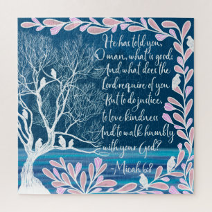 Micah 6:8 Blauwgroen Blauwe Boom Bijbelverse Legpuzzel