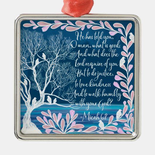 Micah 6:8 Blauwgroen Blauwe Boom Bijbelverse Metalen Ornament (Voorkant)