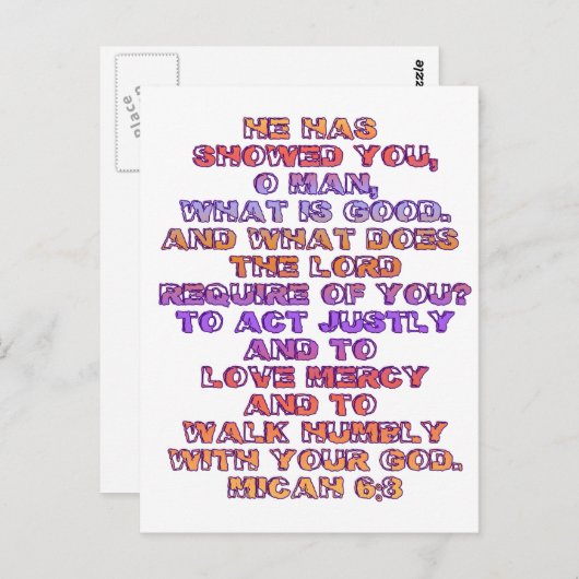 Micah 6:8 briefkaart (Voorkant / Achterkant)