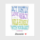 Micah 6:8 Kleurrijke Bijbeltekst Vinyl Sticker (Vel)