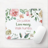 Micah 6:8 Roze en Cream Floral Waterverf Muismat (Met muis)