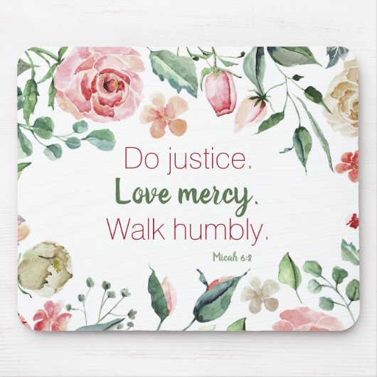 Micah 6:8 Roze en Cream Floral Waterverf Muismat (Voorkant)