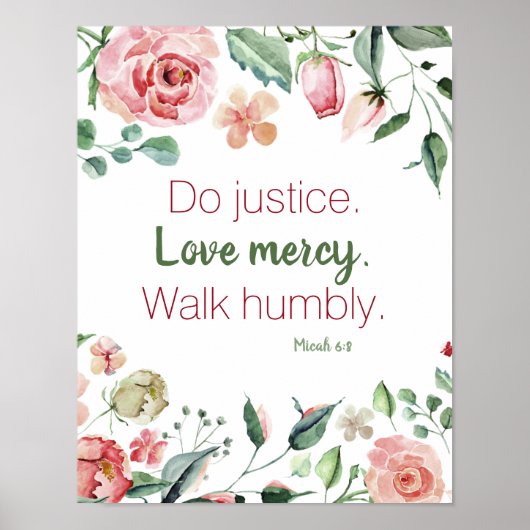 Micah 6:8 Roze en Cream Floral Waterverf Poster (Voorkant)