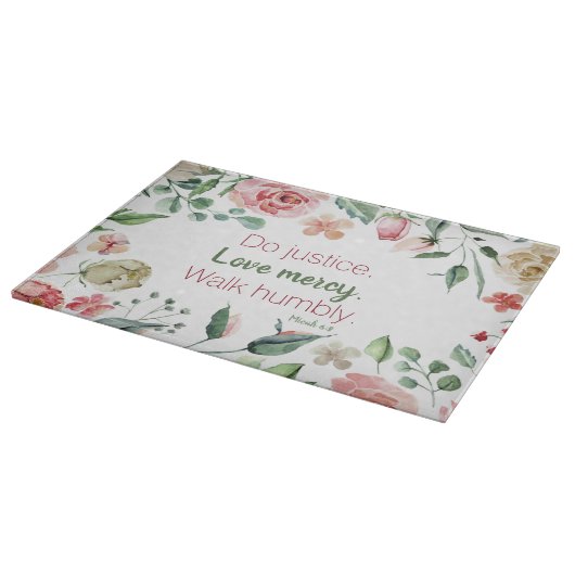 Micah 6:8 Roze Floral Waterverf Snijplank (Hoek)