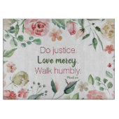 Micah 6:8 Roze Floral Waterverf Snijplank (Voorkant)