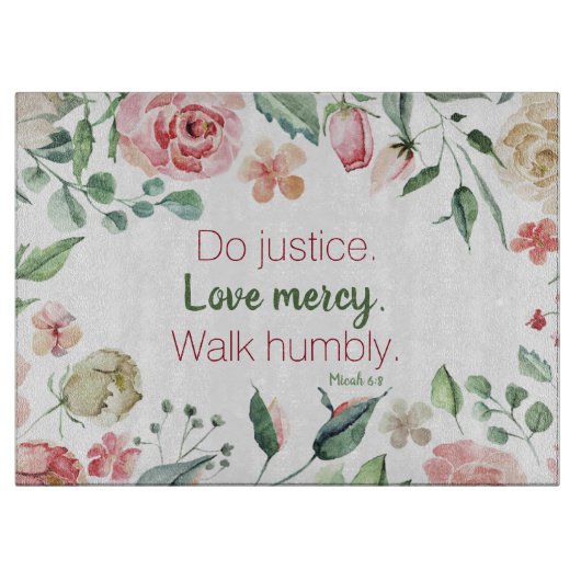 Micah 6:8 Roze Floral Waterverf Snijplank (Voorkant)