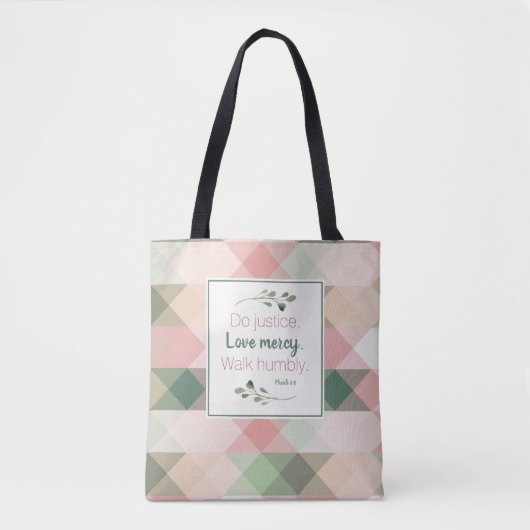 Micah 6:8 Roze & Groene Diamond Geometric Tote Bag (Voorkant)