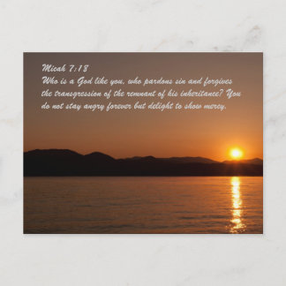 Micah 7:18 Wie is een God zoals jij, die zonde Briefkaart