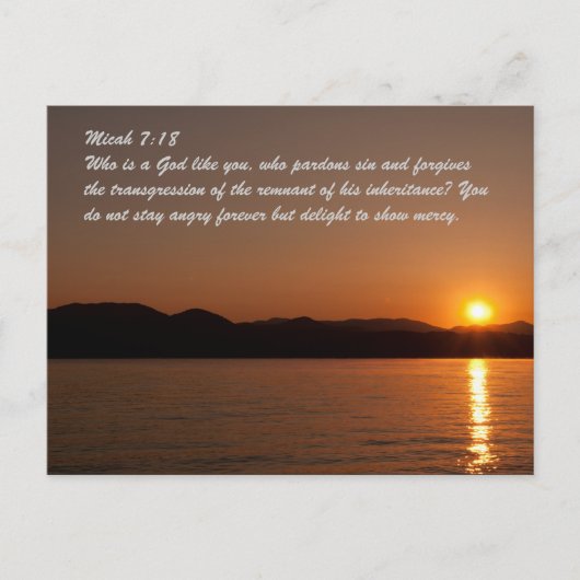 Micah 7:18 Wie is een God zoals jij, die zonde Briefkaart (Voorkant)
