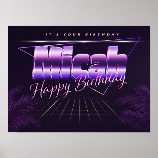 Micah Name Vorname lila retro Poster Geburtstag (Voorkant)