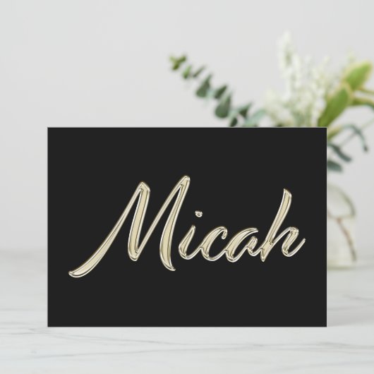 Micah Name white gold Handwriting Karte Kaart (Staand voorkant)