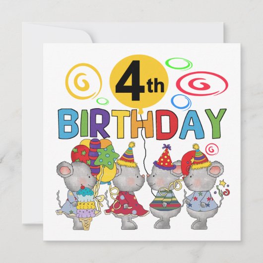 Mice 4th Birthday T-shirts en cadeautjes Kaart (Voorkant)