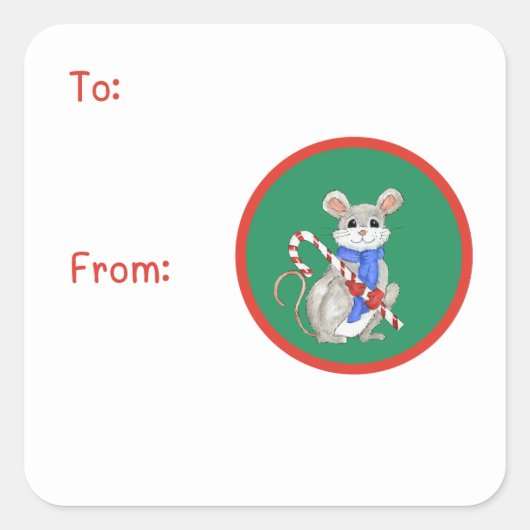 Mice and Candy Canes  Vierkante Sticker (Voorkant)
