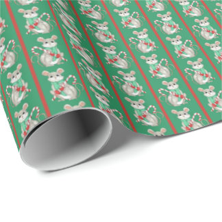 Mice and Candy Canes Wrapping Paper Cadeaupapier
