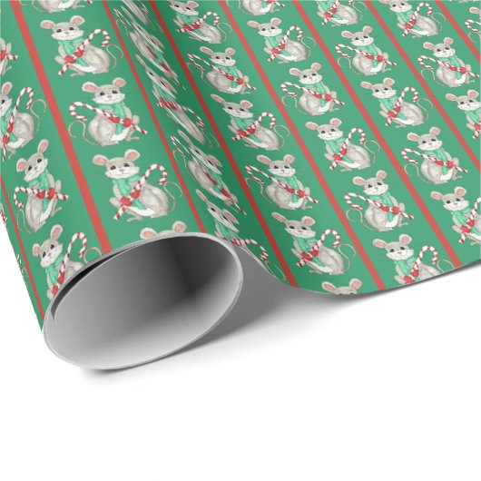 Mice and Candy Canes Wrapping Paper Cadeaupapier (Rol Hoek)