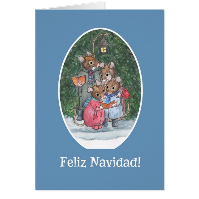 Mice Carol Singers Spanish Christmas Card (Voorkant)
