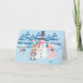 Mice Help bij het bouwen van Snowman Cute-kerstkaa Kaart (Voorkant)