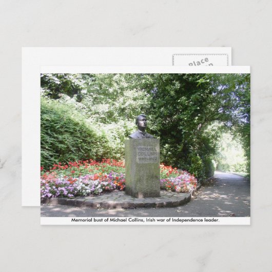 Michael Collins Memorial buste, Dublin Ierland. Briefkaart (Voorkant / Achterkant)