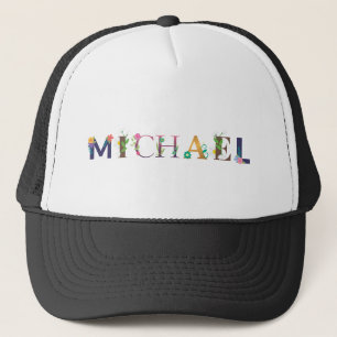MICHAEL Naam Kunst met bloemen geborduurd Trucker Pet