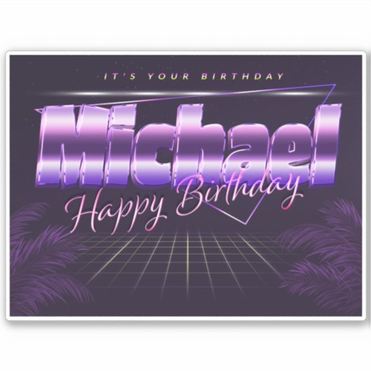 Michael Name Vorname lila retro Sticker Geburtstag (Voorkant)