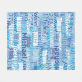 Michael Repeated Naam Patroon tinten van blauw Fleece Deken (Voorkant (Horizontaal))