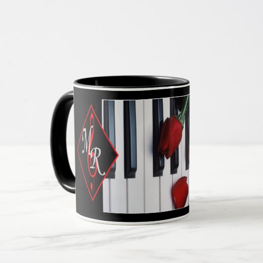 Michael Roos Logo Mok met Piano Keys (Voorkant links)