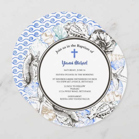 Michael Round Baptism-uitnodiging Kaart (Voorkant / Achterkant)