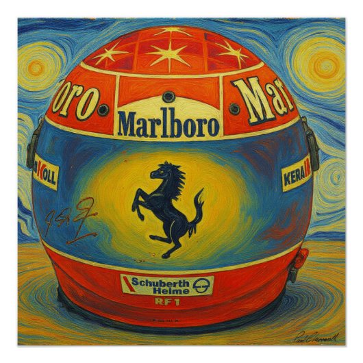 Michael Schumacher's Legendary F1 Ferrari Helmet Perfect Poster (Voorkant)