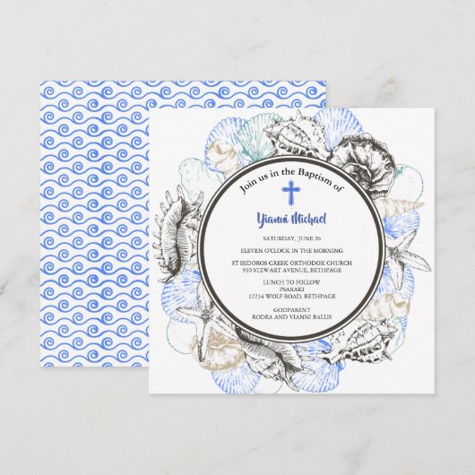 Michael Square Baptism Invitation Kaart (Voorkant / Achterkant)