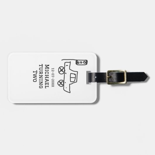 Michael turning two birthday toy car traffic light bagagelabel (Voorkant horizontaal)