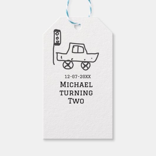 Michael turning two birthday toy car traffic light cadeaulabel (Voorkant)