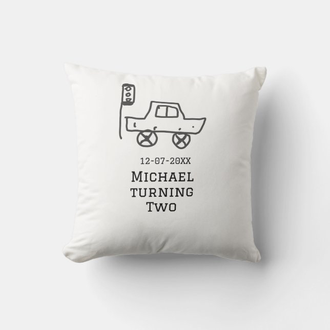 Michael turning two birthday toy car traffic light kussen (Voorkant)