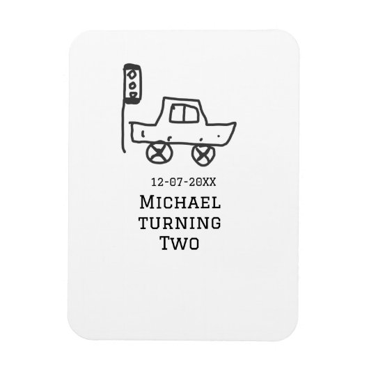 Michael turning two birthday toy car traffic light magneet (Verticaal)
