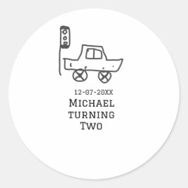 Michael turning two birthday toy car traffic light ronde sticker