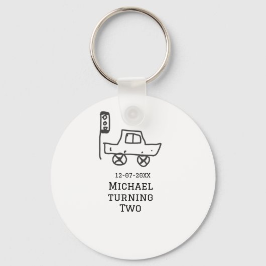 Michael turning two birthday toy car traffic light sleutelhanger (Voorkant)