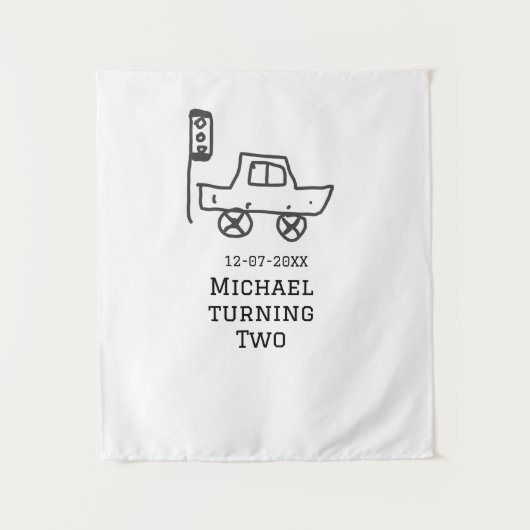 Michael turning two birthday toy car traffic light wandkleed (Voorkant)